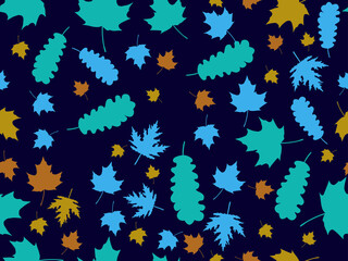 Autumn leaves seamless pattern. Colorful falling leaves, leaf fall. Oak and maple. Autumn background for printing, wrapping paper and advertising. Vector illustration