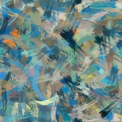 Seamless random faux digital paint stroke pattern print. High quality illustration. Procedural painting with realistic brush strokes in bright trendy colors. Abstract art for surface design and print.