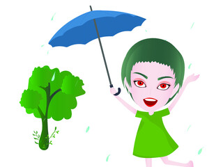Raining Cartoon Sticker Vector Illustration