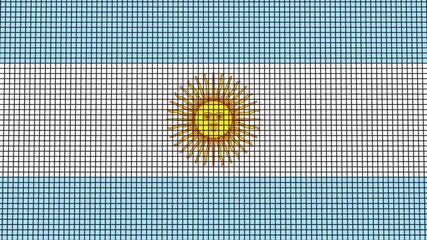 Argentina Flag animated in pixel grid style technology background