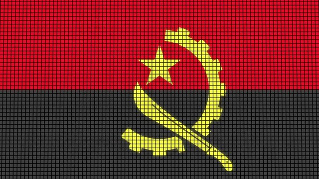 Angola Flag animated in pixel grid style technology background