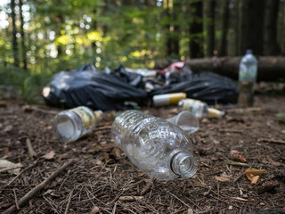 Plastic waste in the forest