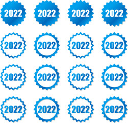 2022の数字が入った青色グラデーションの歯車アイコンセット