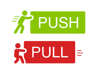Man push and pull heavy object icon - obrazy, fototapety, plakaty
