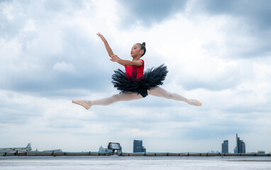 little children girl ballet dancer are happy and fun with classical performance art studio school, young ballerina pretty childhood elegance in beautiful dress