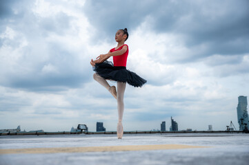 Fototapeta premium little children girl ballet dancer are happy and fun with classical performance art studio school, young ballerina pretty childhood elegance in beautiful dress
