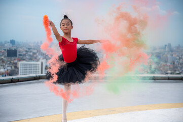 little children girl ballet dancer are happy and fun with classical performance art studio school, young ballerina pretty childhood elegance in beautiful dress