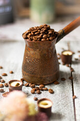 coffee beans in a scoop