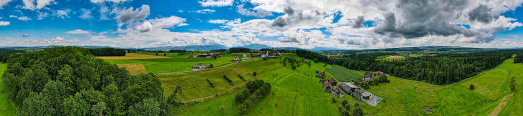 Fototapeta na wymiar Panorama of Hünenberg, Switzelrand. Drone shot!