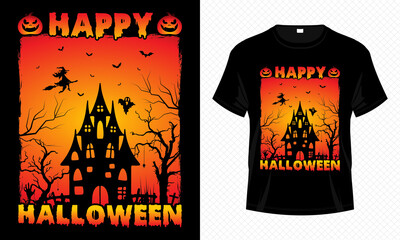 Happy Halloween – Unisex Halloween T-shirt Design Vector. Good for Clothes, Greeting Card, Poster, and Mug Design.