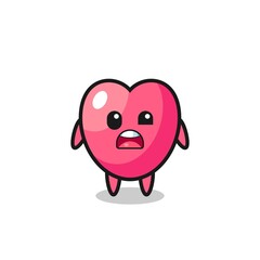 the shocked face of the cute heart symbol mascot