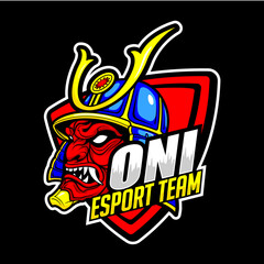 Vector illustration of japanese Devil samurai in red angry face purpose for esport team logo
