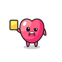 cartoon heart symbol character as a football referee giving a yellow card