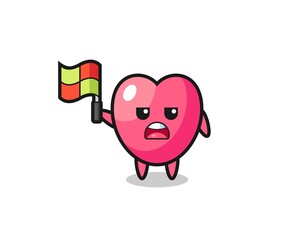 heart symbol character as line judge putting the flag up