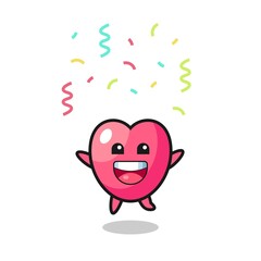 Fototapeta na wymiar happy heart symbol mascot jumping for congratulation with colour confetti