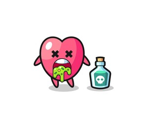 illustration of an heart symbol character vomiting due to poisoning