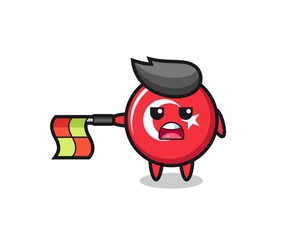 turkey flag badge character as line judge hold the flag straight horizontally