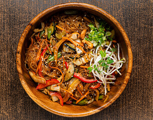 noodlw with vegetables and seaweed