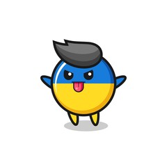 naughty ukraine flag badge character in mocking pose