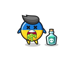 illustration of an ukraine flag badge character vomiting due to poisoning