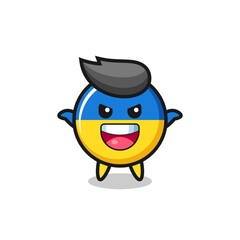 the illustration of cute ukraine flag badge doing scare gesture