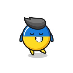 ukraine flag badge cartoon illustration with a shy expression