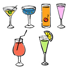 墨絵風のシンプルな線画のカクテルグラスのイラスト