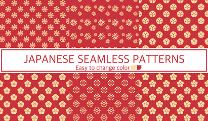 シームレスパターン　和柄　赤　金色