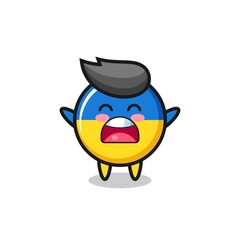 cute ukraine flag badge mascot with a yawn expression