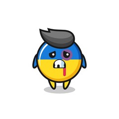 injured ukraine flag badge character with a bruised face