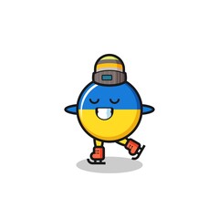 ukraine flag badge cartoon as an ice skating player doing perform