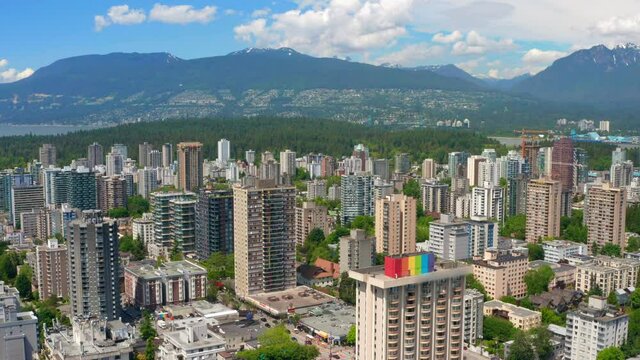 Sandman Suites Building Within The Cityscape In West End Area In Downtown Vancouver, Canada. aerial