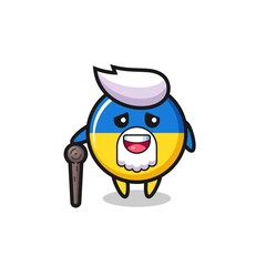 cute ukraine flag badge grandpa is holding a stick