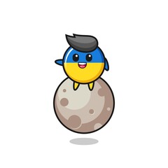 illustration of ukraine flag badge cartoon sitting on the moon