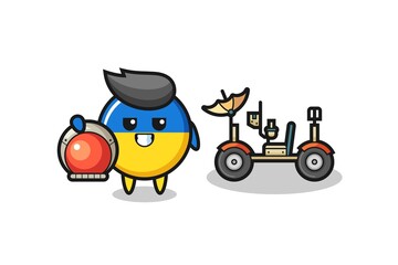 the cute ukraine flag badge as astronaut with a lunar rover