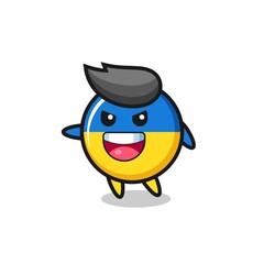 ukraine flag badge cartoon with very excited pose