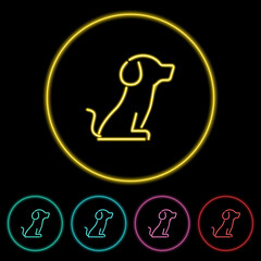 Dog Icon Neon Style. Dog Icon flat design. Vector illustration. All in a single layer.  Dog icon vector illustration design element with four color variations.