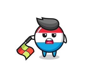 luxembourg flag badge character as line judge hold the flag down at a 45 degree angle