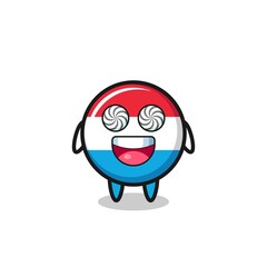 cute luxembourg flag badge character with hypnotized eyes