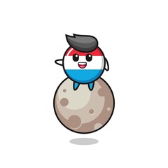 illustration of luxembourg flag badge cartoon sitting on the moon
