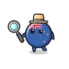 new zealand flag badge detective character is analyzing a case