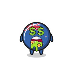 new zealand flag badge character with an expression of crazy about money