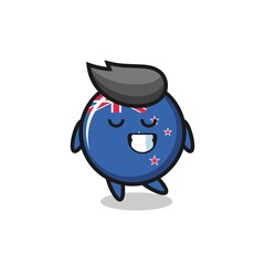 new zealand flag badge cartoon illustration with a shy expression