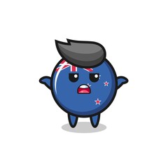 new zealand flag badge mascot character saying I do not know