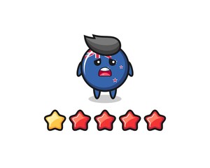 the illustration of customer bad rating, new zealand flag badge cute character with 1 star