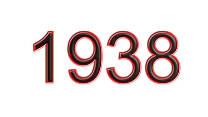 red 1938 number 3d effect white background