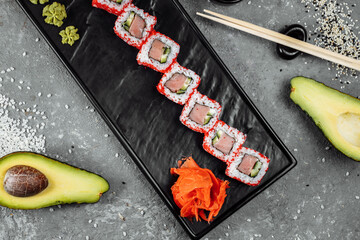 Sushi california roll with tuna in caviar