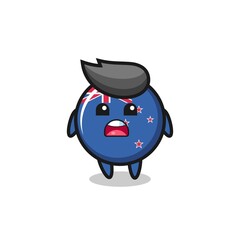 new zealand flag badge illustration with apologizing expression, saying I am sorry