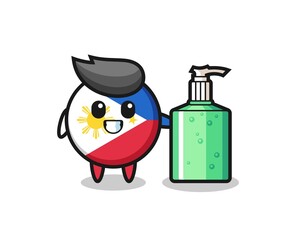 cute philippines flag badge cartoon with hand sanitizer