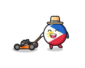 illustration of the philippines flag badge character using lawn mower